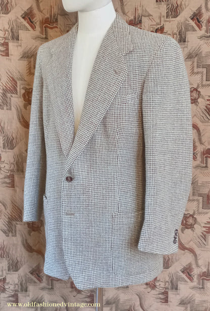 Vintage Mens 1940s 1950s Harris Tweed Sports Jacket Blue Brown Patch Pockets 40"