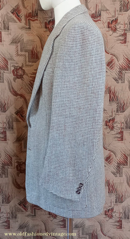 Vintage Mens 1940s 1950s Harris Tweed Sports Jacket Blue Brown Patch Pockets 40"