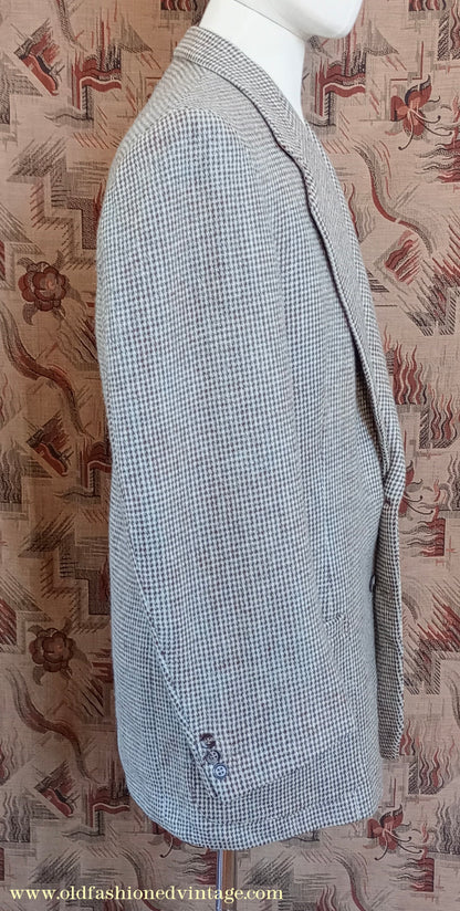 Vintage Mens 1940s 1950s Harris Tweed Sports Jacket Blue Brown Patch Pockets 40"