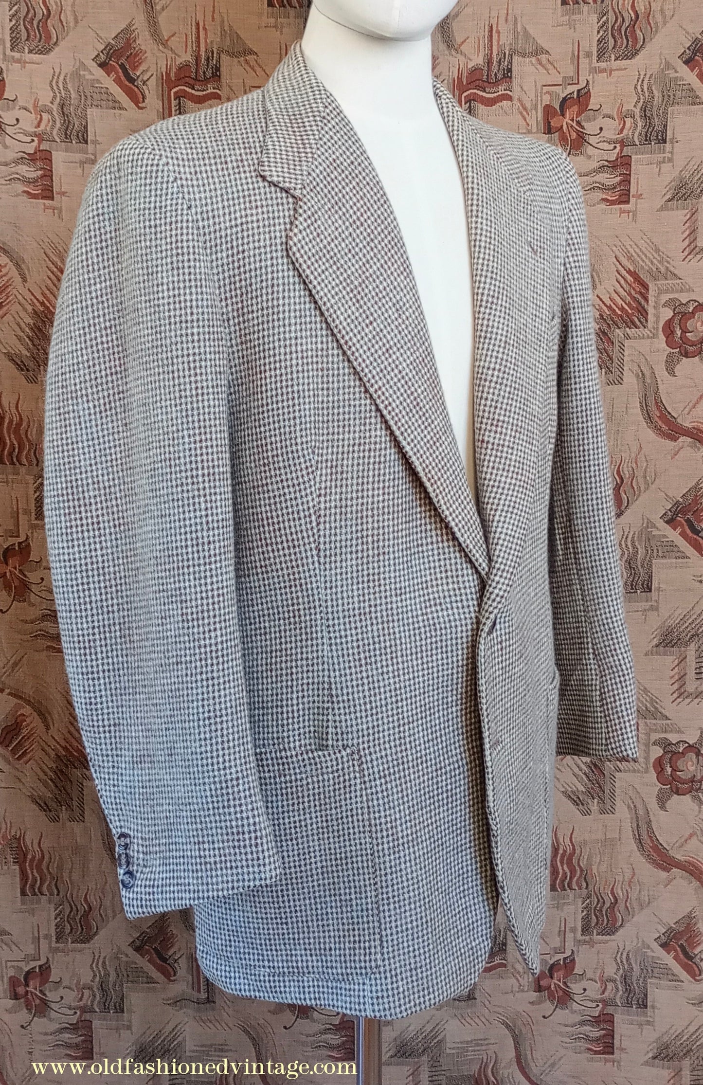 Vintage Mens 1940s 1950s Harris Tweed Sports Jacket Blue Brown Patch Pockets 40"