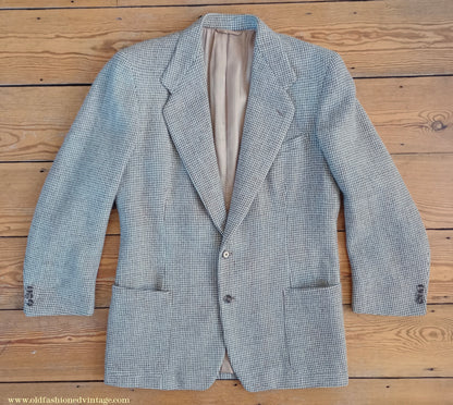 Vintage Mens 1940s 1950s Harris Tweed Sports Jacket Blue Brown Patch Pockets 40"