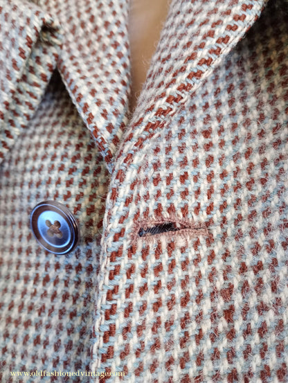 Vintage Mens 1940s 1950s Harris Tweed Sports Jacket Blue Brown Patch Pockets 40"
