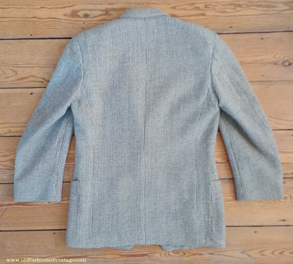 Vintage Mens 1940s 1950s Harris Tweed Sports Jacket Blue Brown Patch Pockets 40"