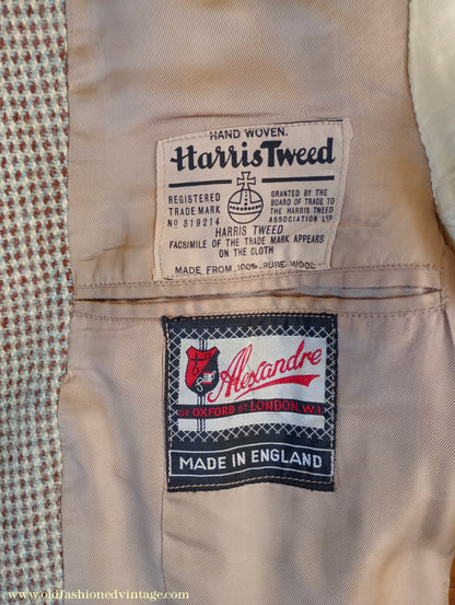 Vintage Mens 1940s 1950s Harris Tweed Sports Jacket Blue Brown Patch Pockets 40"