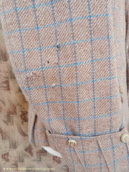 Vintage Mens 1930s Tweed Argyll Kilt Jacket & Waistcoat Set Ginger Windowpane Check Wool Tailored Traditional Scottish Sports Coat 36"