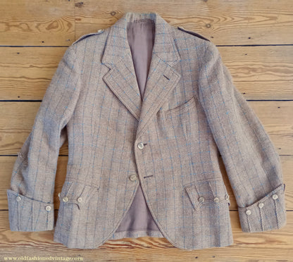 Vintage Mens 1930s Tweed Argyll Kilt Jacket & Waistcoat Set Ginger Windowpane Check Wool Tailored Traditional Scottish Sports Coat 36"