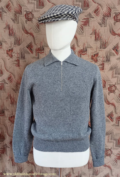 Old Fashioned Garments Vintage Reproduction 1940s Mens Zip Neck Jumper Polo Collar Sweater Lumberjacket Medium