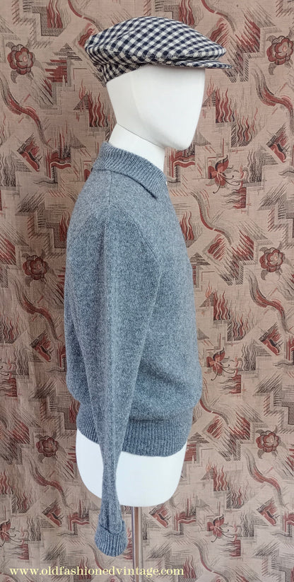 Old Fashioned Garments Vintage Reproduction 1940s Mens Zip Neck Jumper Polo Collar Sweater Lumberjacket Medium