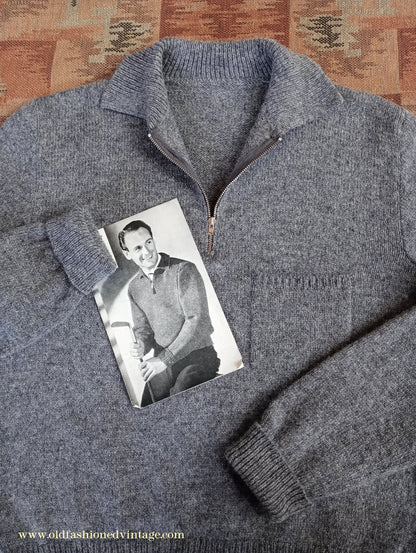Old Fashioned Garments Vintage Reproduction 1940s Mens Zip Neck Jumper Polo Collar Sweater Lumberjacket Medium