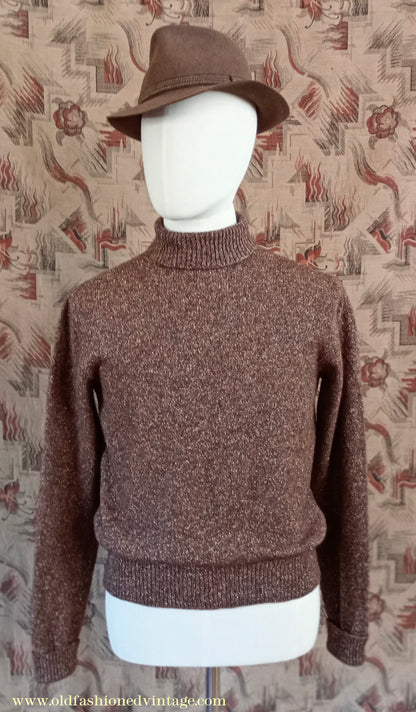 Old Fashioned Garments Vintage Reproduction 1930s 1940s Mens Roll Neck Jumper Polo Turtle Sweater Medium