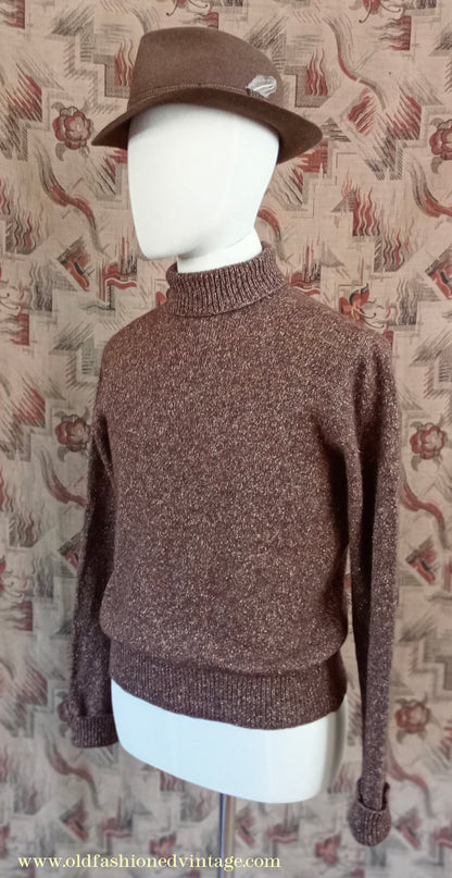 Old Fashioned Garments Vintage Reproduction 1930s 1940s Mens Roll Neck Jumper Polo Turtle Sweater Medium