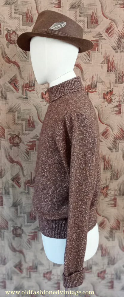 Old Fashioned Garments Vintage Reproduction 1930s 1940s Mens Roll Neck Jumper Polo Turtle Sweater Medium