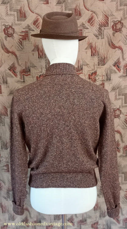 Old Fashioned Garments Vintage Reproduction 1930s 1940s Mens Roll Neck Jumper Polo Turtle Sweater Medium