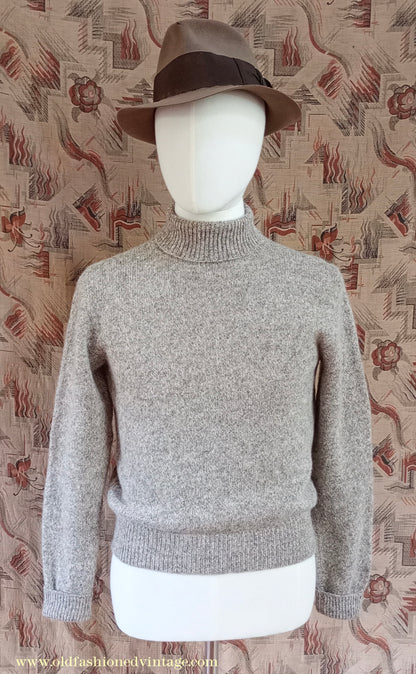 Old Fashioned Garments Vintage Reproduction 1930s 1940s Mens Roll Neck Jumper Polo Turtle Sweater Small