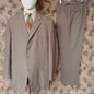 Vintage Mens 1960s DAKS Simpson Tweed Suit Olive Brown Orange Windowpane Wool 2 Piece 44"