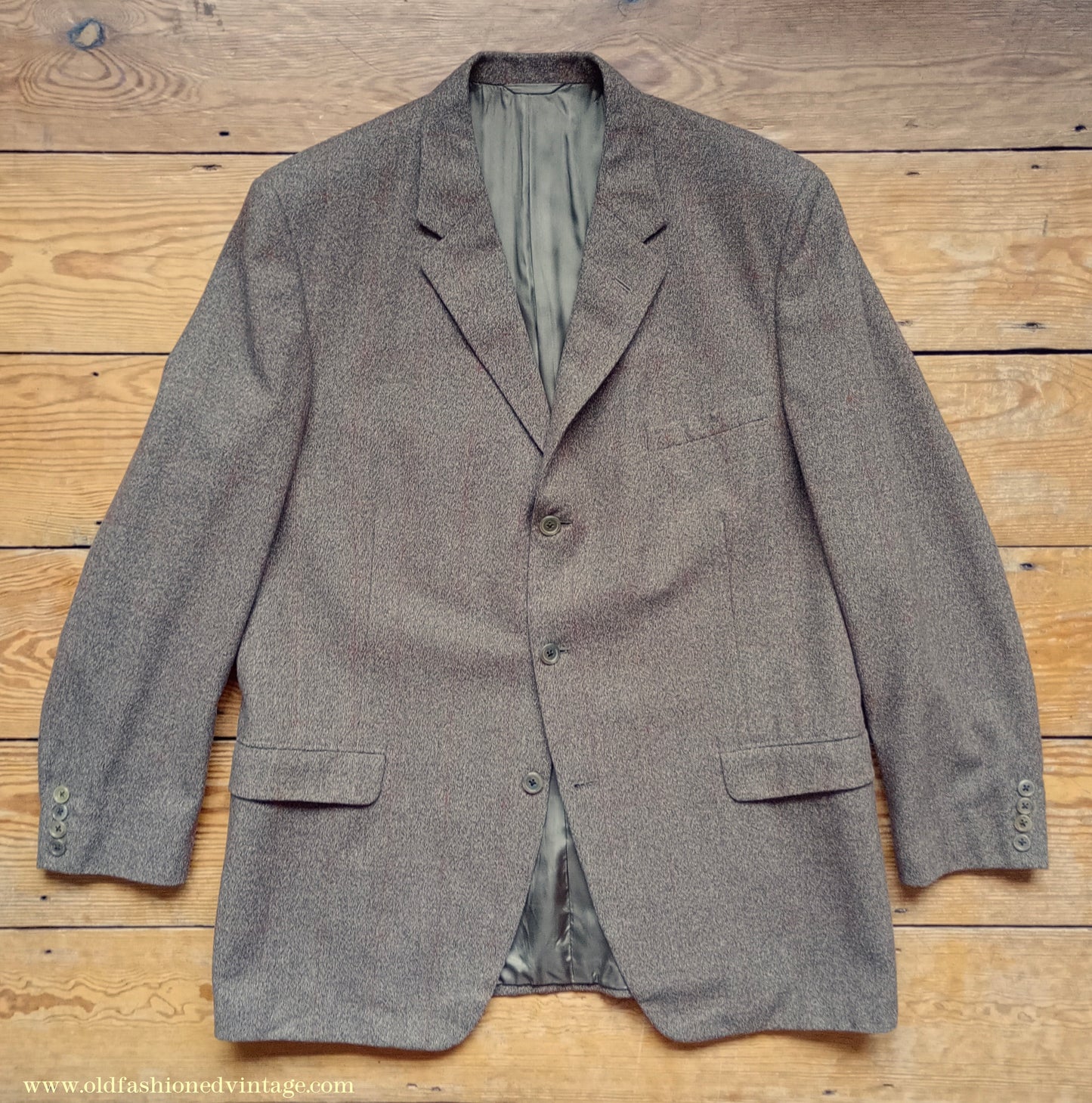 Vintage Mens 1960s DAKS Simpson Tweed Suit Olive Brown Orange Windowpane Wool 2 Piece 44"
