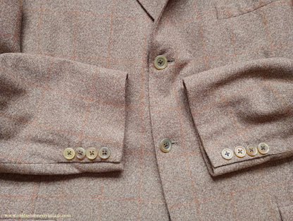 Vintage Mens 1960s DAKS Simpson Tweed Suit Olive Brown Orange Windowpane Wool 2 Piece 44"