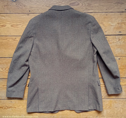 Vintage Mens 1960s DAKS Simpson Tweed Suit Olive Brown Orange Windowpane Wool 2 Piece 44"