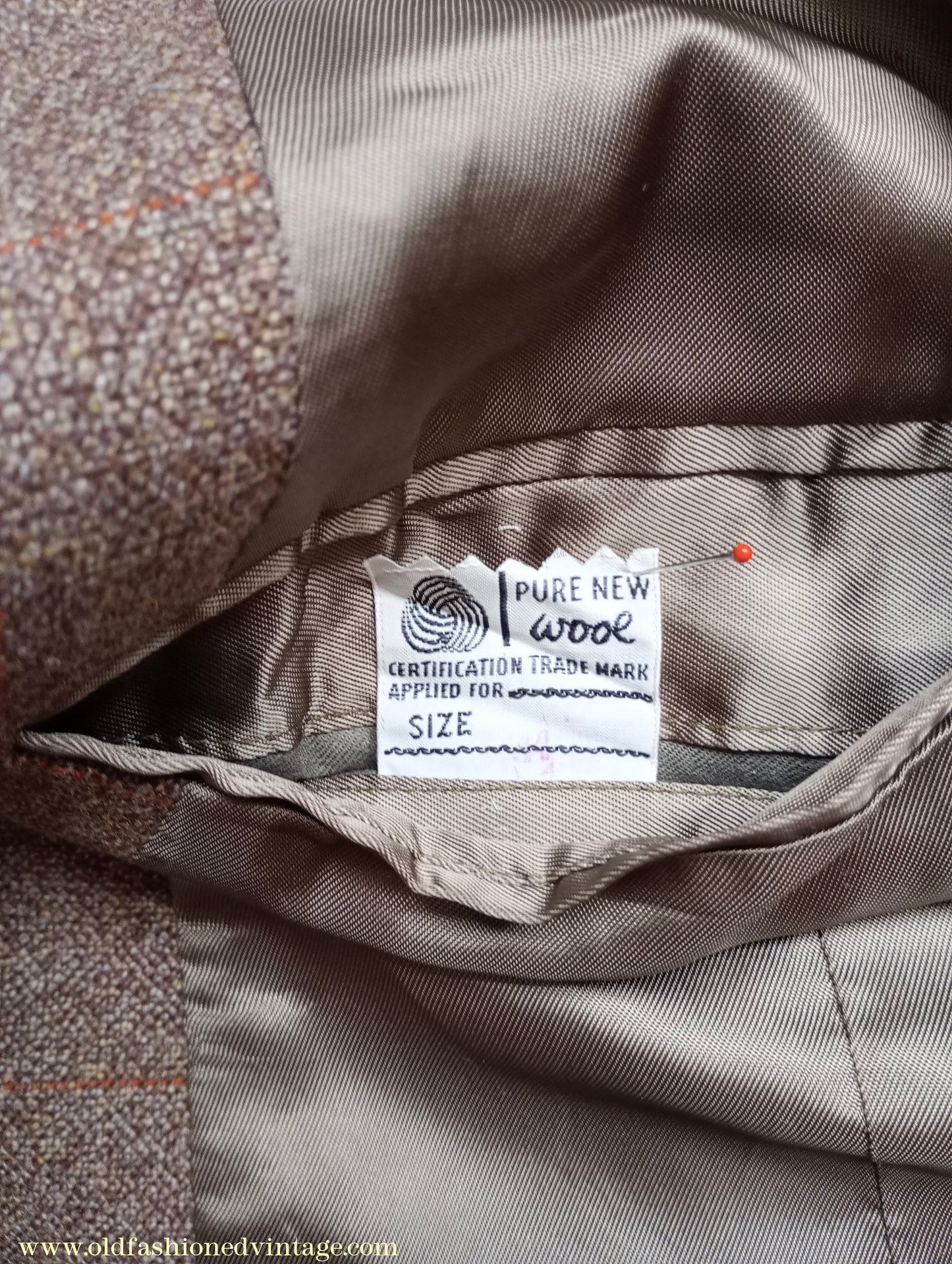 Vintage Mens 1960s DAKS Simpson Tweed Suit Olive Brown Orange Windowpane Wool 2 Piece 44"
