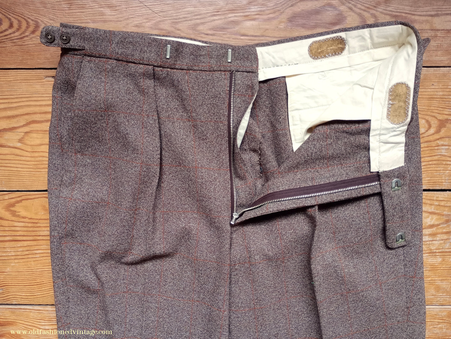 Vintage Mens 1960s DAKS Simpson Tweed Suit Olive Brown Orange Windowpane Wool 2 Piece 44"
