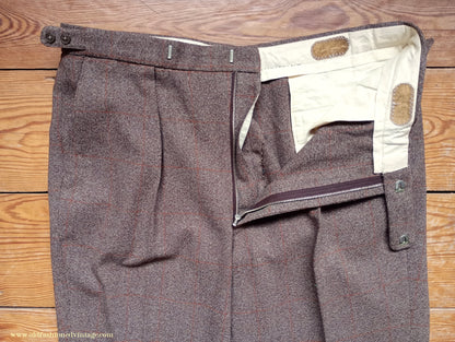 Vintage Mens 1960s DAKS Simpson Tweed Suit Olive Brown Orange Windowpane Wool 2 Piece 44"