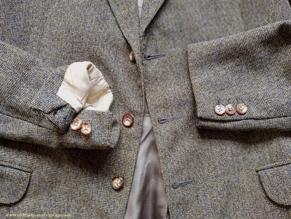 Vintage Mens Early 1960s London Bespoke Tailored Tweed Suit Olive Green Wool 2 Piece 38" Long