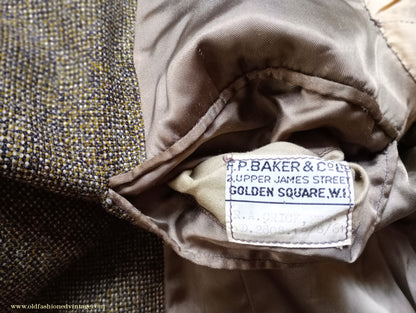 Vintage Mens Early 1960s London Bespoke Tailored Tweed Suit Olive Green Wool 2 Piece 38" Long