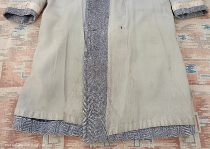 Vintage 1940s CC41 Double Breasted Overcoat Brown Herringbone Wool Tweed DB Belted UK S