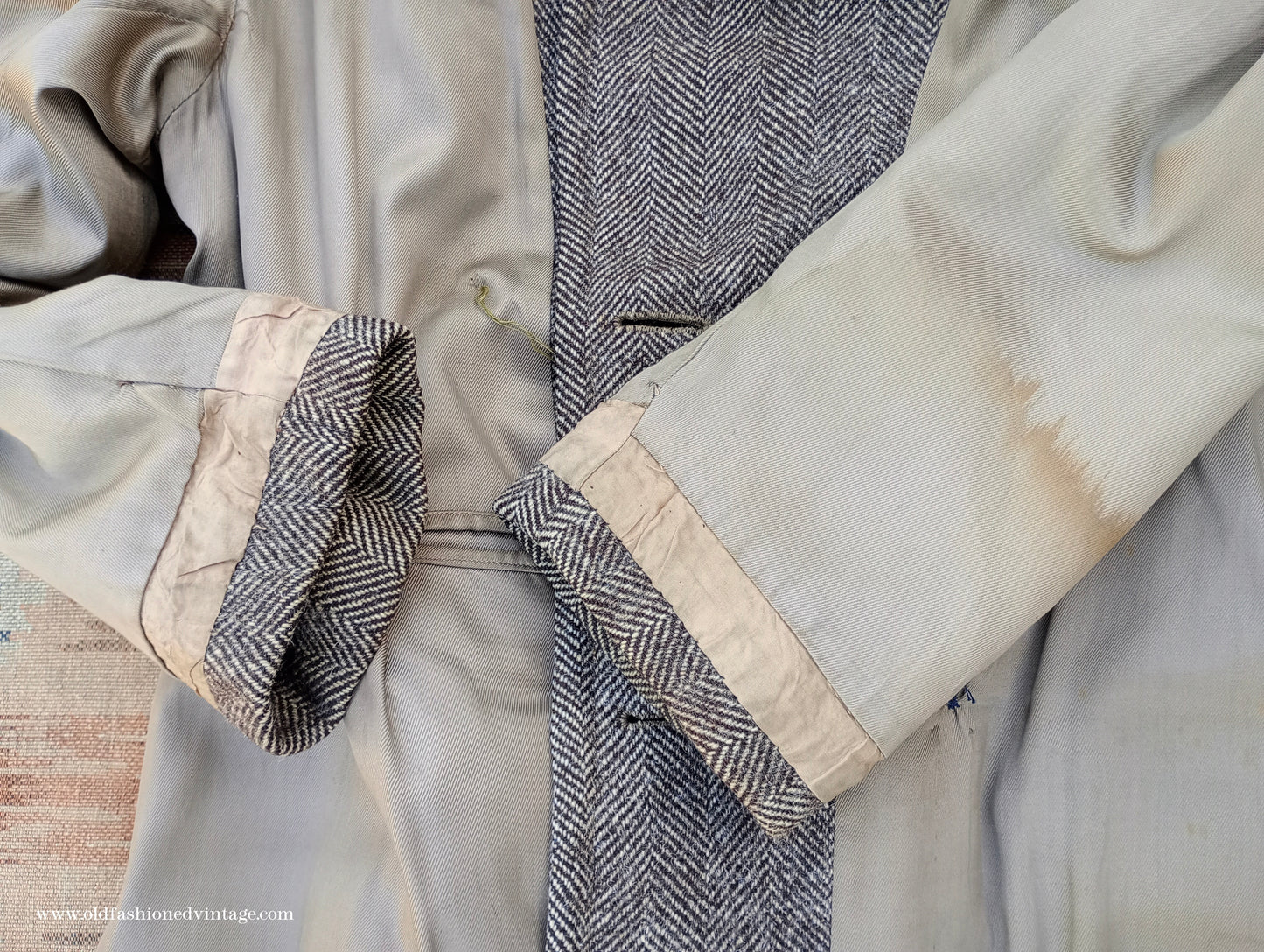 Vintage 1940s CC41 Double Breasted Overcoat Brown Herringbone Wool Tweed DB Belted UK S