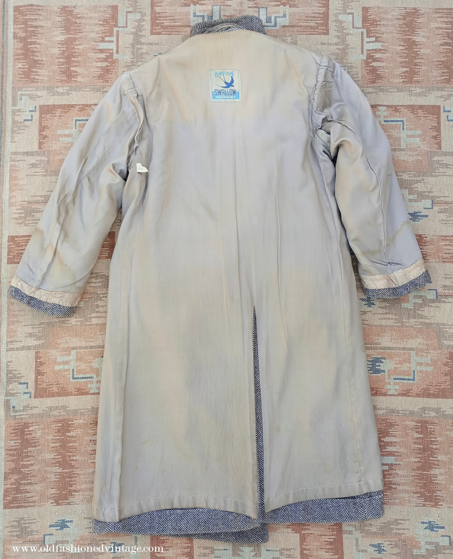 Vintage 1940s CC41 Double Breasted Overcoat Brown Herringbone Wool Tweed DB Belted UK S