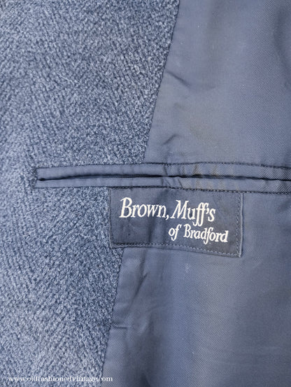 Vintage Mens 1940s 1950s Double Breasted Overcoat Coat Dark Grey Wool DB Belted Medium Long