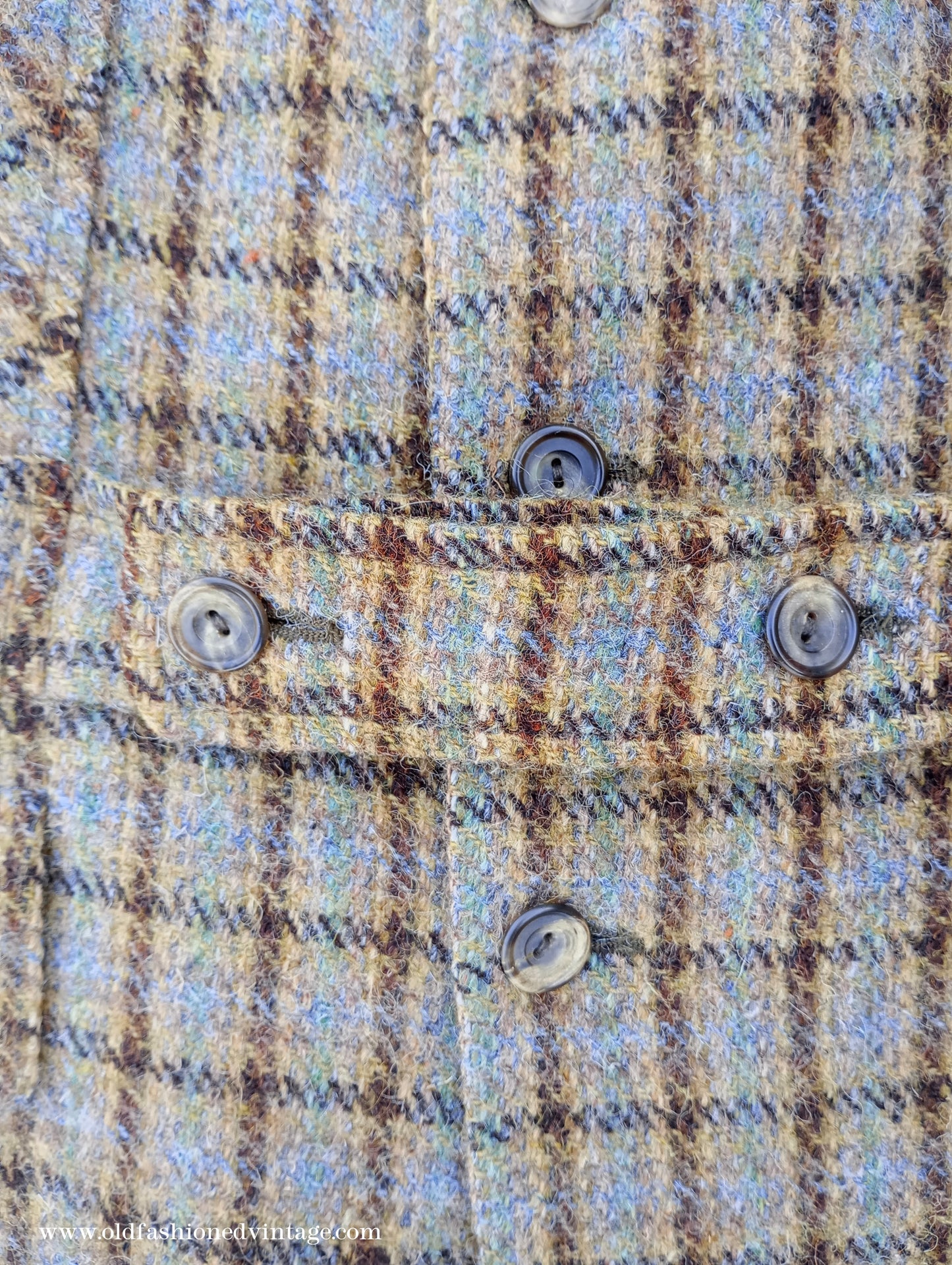 Vintage Mens 1970s Edwardian Style Bespoke Norfolk Tweed Country Belted Jacket Brown Checked Plaid Wool 40" Long