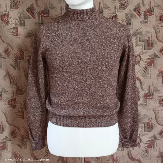 Old Fashioned Garments Vintage Reproduction 1930s 1940s Mens Roll Neck Jumper Polo Turtle Sweater Small
