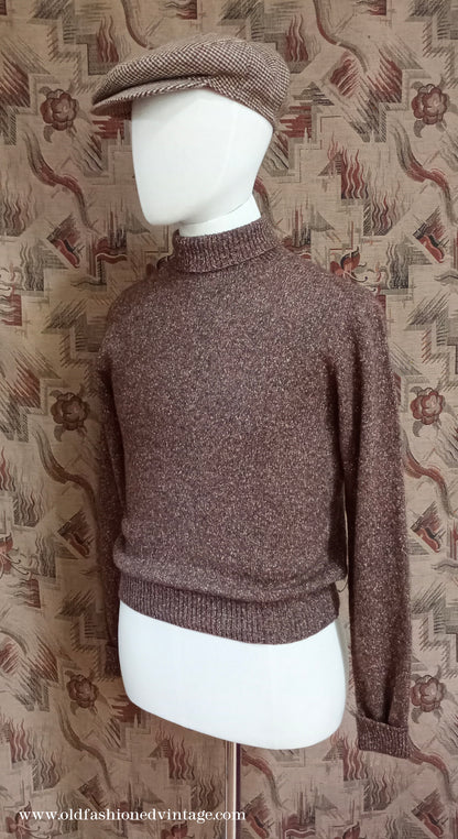 Old Fashioned Garments Vintage Reproduction 1930s 1940s Mens Roll Neck Jumper Polo Turtle Sweater Small