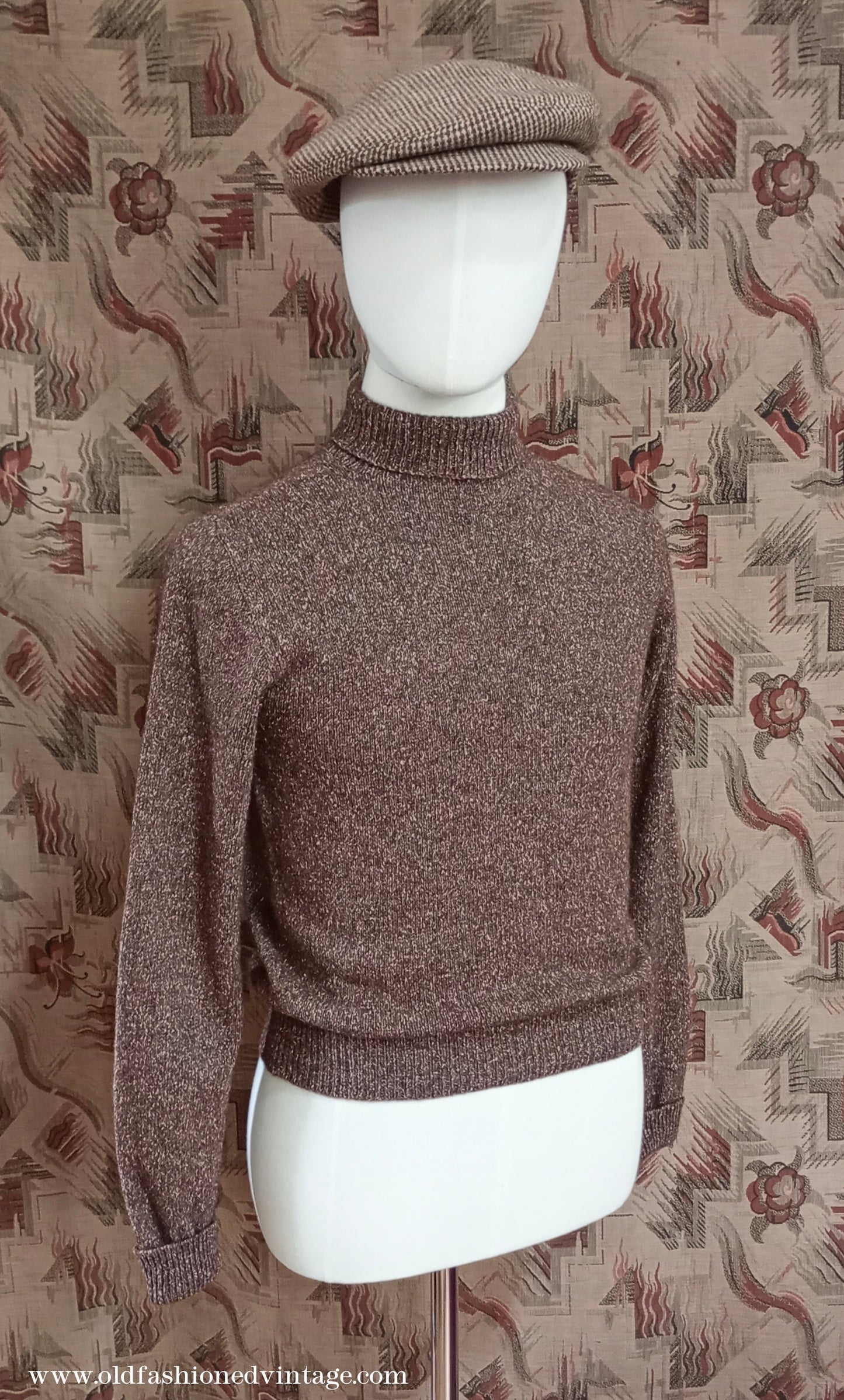 Old Fashioned Garments Vintage Reproduction 1930s 1940s Mens Roll Neck Jumper Polo Turtle Sweater Small