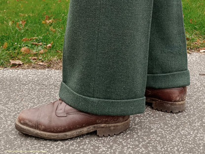 Vintage Mens 1940s CC41 Green Tweed Suit 2 Piece Single Breasted Herringbone Wool 37" 38"