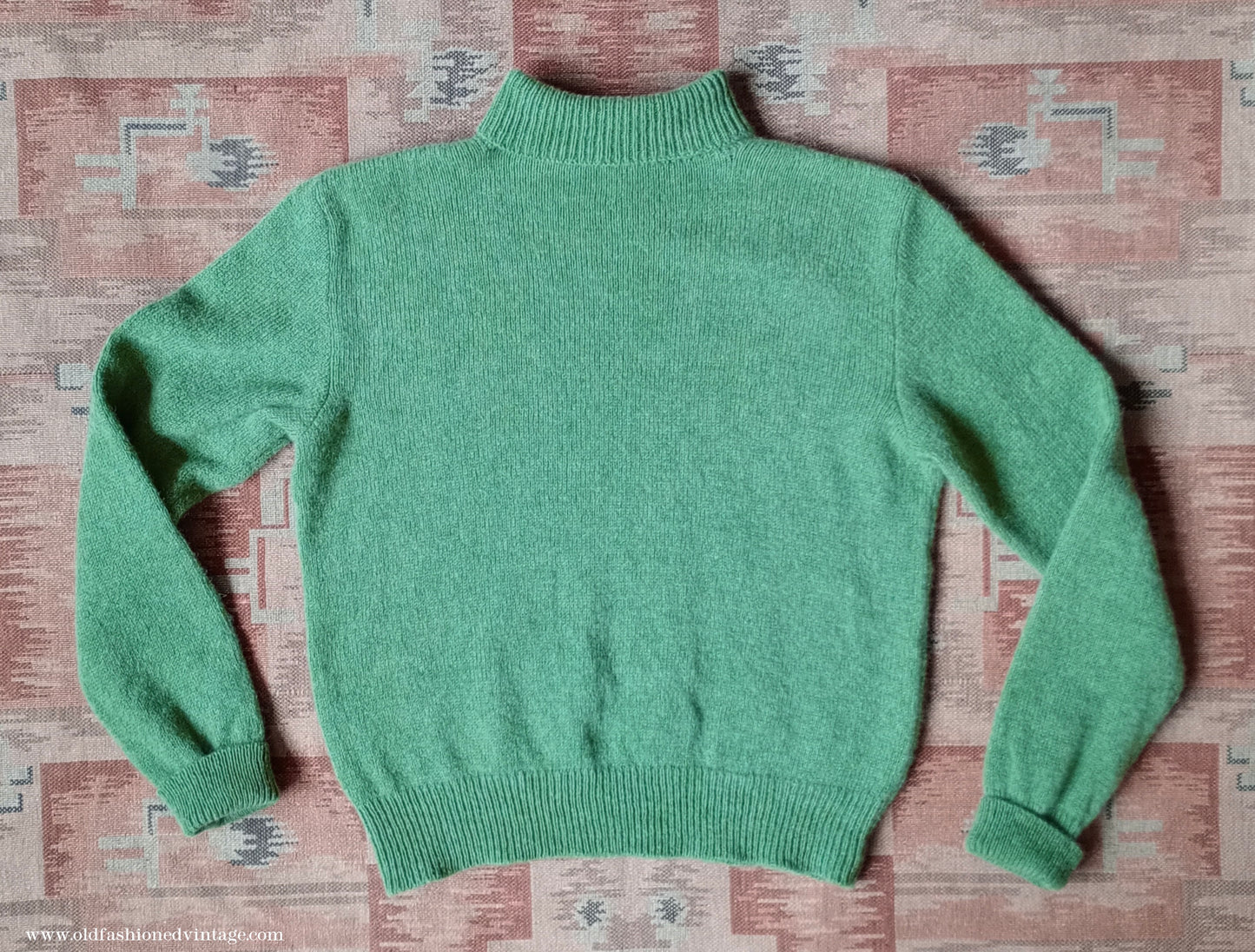 Old Fashioned Garments Vintage Reproduction 1930s 1940s Mens Roll Neck Jumper Green Shetland Wool Polo Turtle Sweater Medium