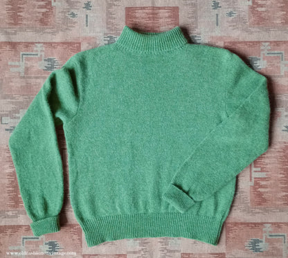 Old Fashioned Garments Vintage Reproduction 1930s 1940s Mens Roll Neck Jumper Green Shetland Wool Polo Turtle Sweater Medium