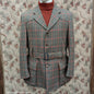 Mens John Brocklehurst Norfolk Tweed Country Belted Jacket Brown Checked Plaid Wool 42"