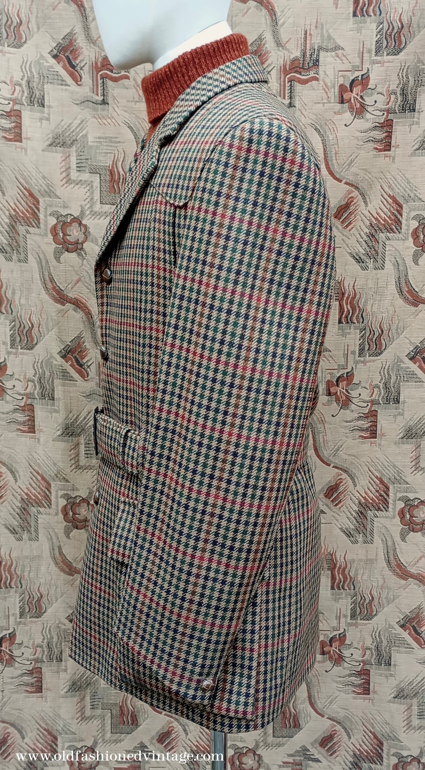 Mens John Brocklehurst Norfolk Tweed Country Belted Jacket Brown Checked Plaid Wool 42"