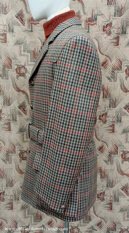Mens John Brocklehurst Norfolk Tweed Country Belted Jacket Brown Checked Plaid Wool 42"