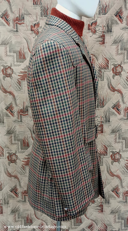 Mens John Brocklehurst Norfolk Tweed Country Belted Jacket Brown Checked Plaid Wool 42"