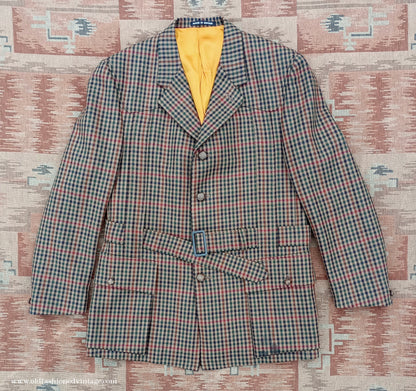 Mens John Brocklehurst Norfolk Tweed Country Belted Jacket Brown Checked Plaid Wool 42"