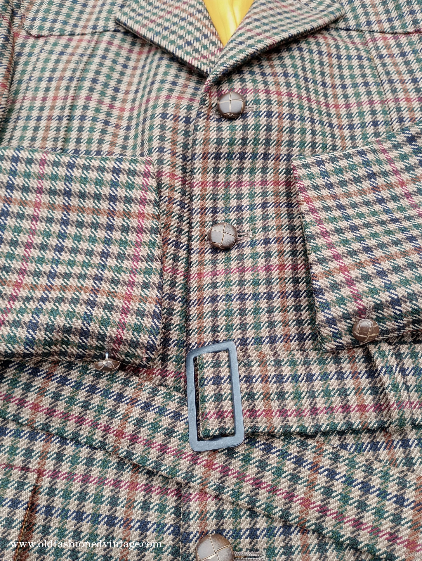 Mens John Brocklehurst Norfolk Tweed Country Belted Jacket Brown Checked Plaid Wool 42"