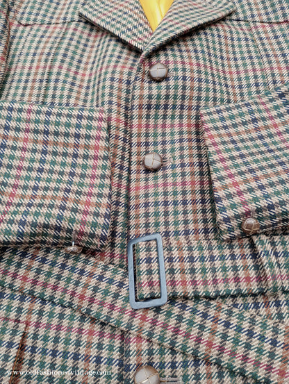 Mens John Brocklehurst Norfolk Tweed Country Belted Jacket Brown Checked Plaid Wool 42"