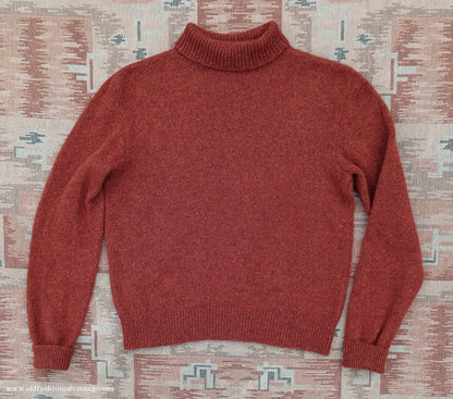 Old Fashioned Garments Vintage Reproduction 1930s 1940s Mens Roll Neck Jumper Rust Shetland Wool Polo Turtle Sweater Medium