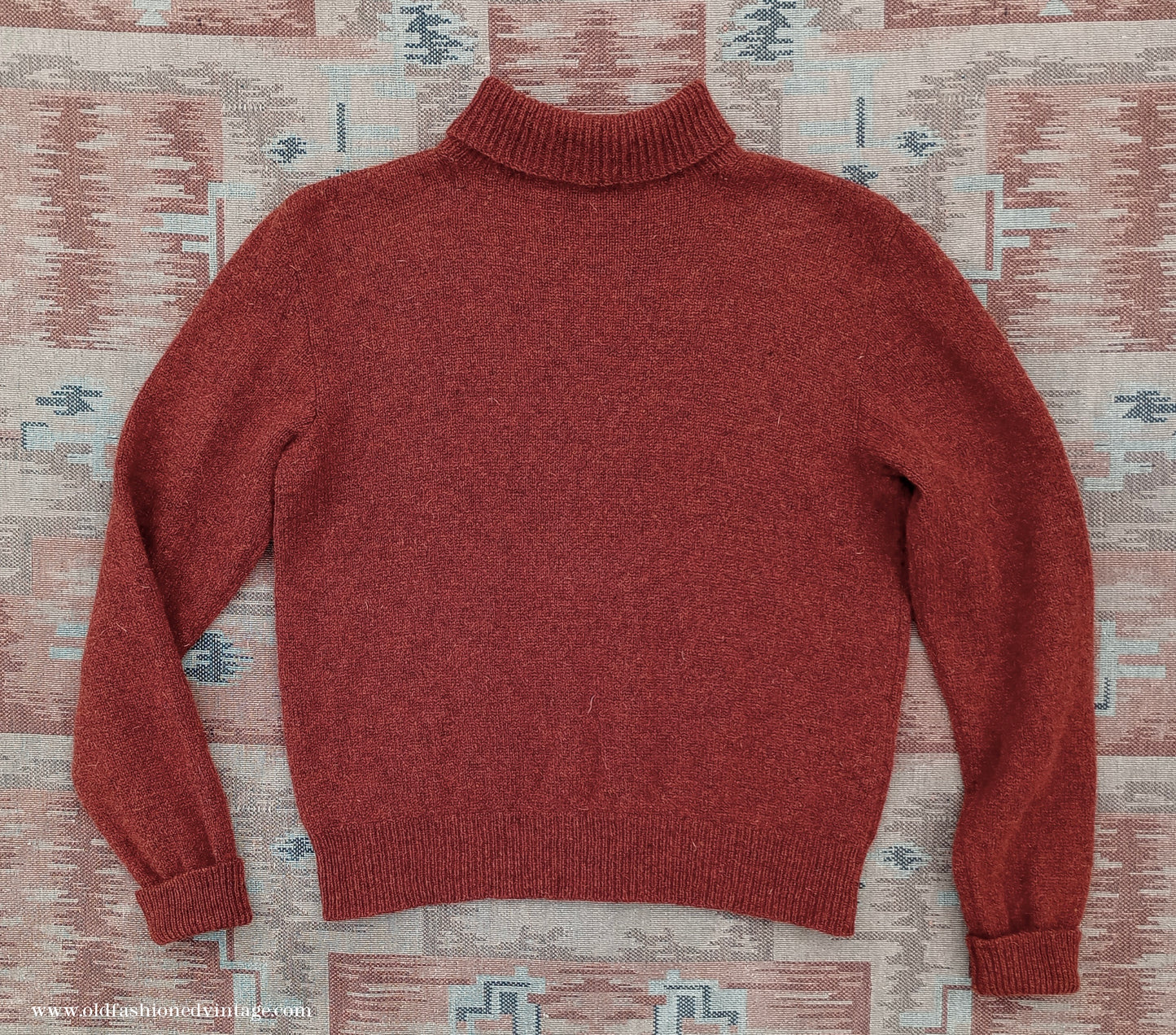 Old Fashioned Garments Vintage Reproduction 1930s 1940s Mens Roll Neck Jumper Rust Shetland Wool Polo Turtle Sweater Medium