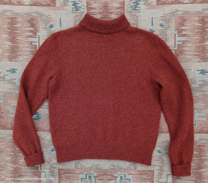 Old Fashioned Garments Vintage Reproduction 1930s 1940s Mens Roll Neck Jumper Rust Shetland Wool Polo Turtle Sweater Medium