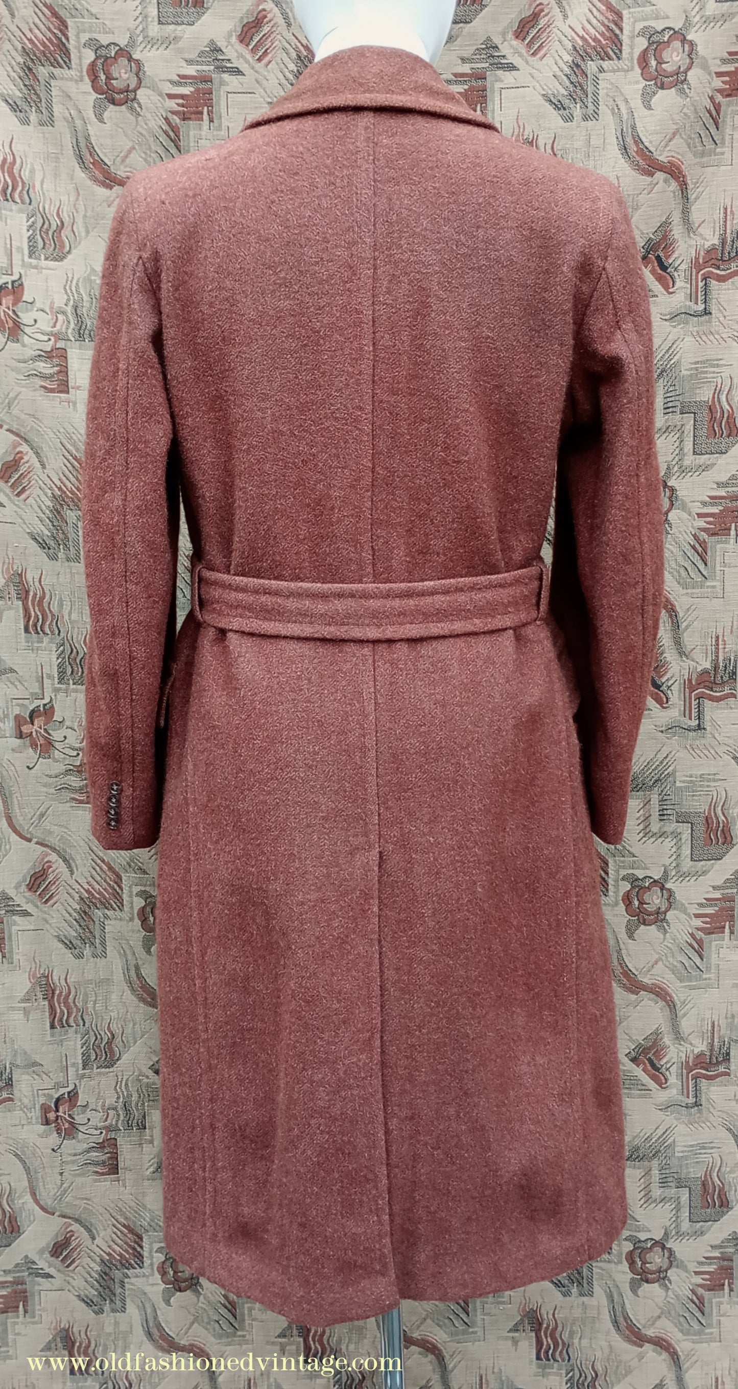 Vintage 1940s Burton CC41 Double Breasted Overcoat Rust Brown Wool Tweed DB Belted 38"