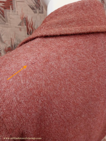 Vintage 1940s Burton CC41 Double Breasted Overcoat Rust Brown Wool Tweed DB Belted 38"